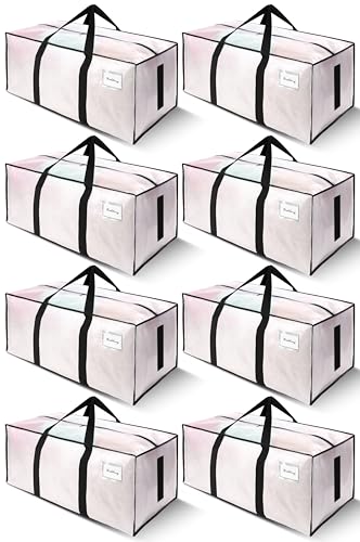 SWEET DOLPHIN 8 Pack 200LB Heavy-Duty Moving Bags with Wrap-Around Handles, Extra Large Storage Totes for Space Saving, Clothes Storage Bags, College Dorm Essentials, Semi-Transparent, 24 Gal - color: Semi-Transparent, size: 8 Pack - 24 Gal