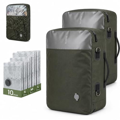 48L No pump Vacuum Seal Bags for Travel - TPU & Clear Compression Bags for Luggage | Reusable Space Saver,Green
