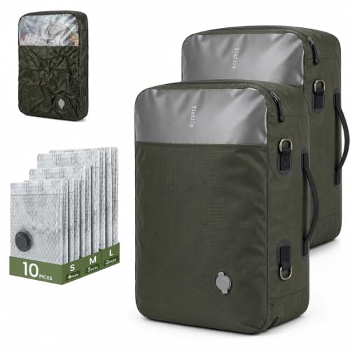 48L No pump Vacuum Seal Bags for Travel - TPU & Clear Compression Bags for Luggage | Reusable Space Saver,Green
