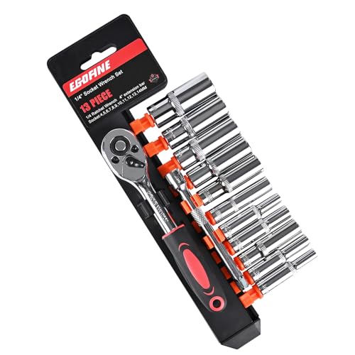 Egofine 13PCS 1/4" Drive Deep Socket Set,Metric(4-14MM),6-Point, Cr-V Steel - size: 1/4, style: 13PC Deep Socket Set