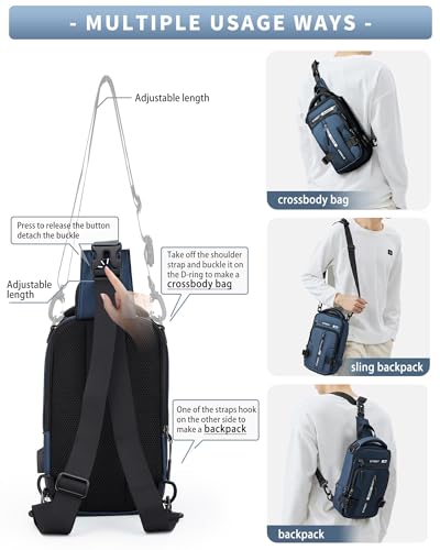 Blue Sling Crossbody Backpack Shoulder Messenger Bag for Men, Mini Anti Theft One Strap Motorcycle Backpack Sling Tactical Chest Bag for Hiking Walking Biking Travel Cycling - color: Blue-mini