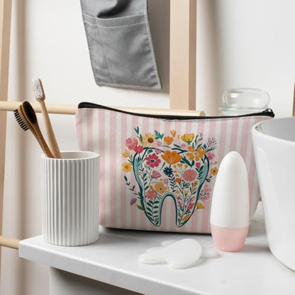 Dental Floral Makeup Bag, Dental Hygienist Assistant Gifts Makeup Cosmetic Bag Travel Toiletry Bag for Women, Best Dentist Gift Zipper Makeup Pouch - color: Dentist Flower