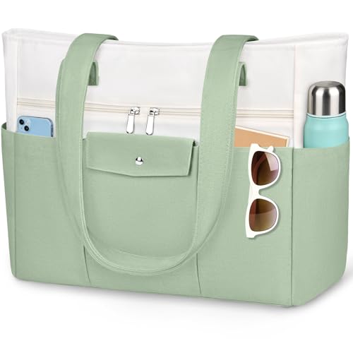 Beach Bags for Women Large Canvas Beach Tote with Zipper Wet Pocket, Waterproof Foldable Swim Pool Travel Tote Bags - color: Grass Green