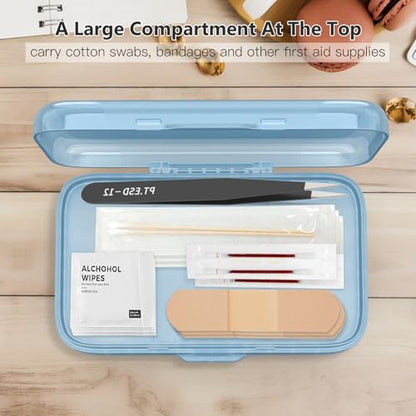 FYY Weekly Pill Organizer with Labels,8 Compartments Travel Daily Pill Case Airtight Moistureproof Large Pill Box to Hold Vitamins, Fish Oil, Supplements,Cotton Swab and Bandages-Blue - color: Blue