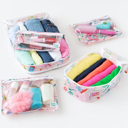 Bumkins Packing Cubes and TSA Approved Pouches for Travel Bag, Organize Luggage with Compression Bags, Essential Traveling Accessories to Pack Clothes, Toiletries Carry On Suitcase, 5-pc Cowgirl Boots - color: A6 Cowgirl Boots-set
