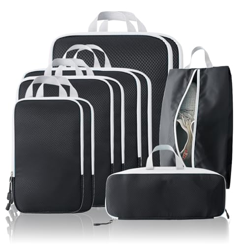 Compression Packing Cubes, 10 Set Packing Cubes for Travel Compression, Lightweight Compressible Package Organizer for Carry On and Suitcases, Black and Grey - color: Black and Grey, size: 10 Set