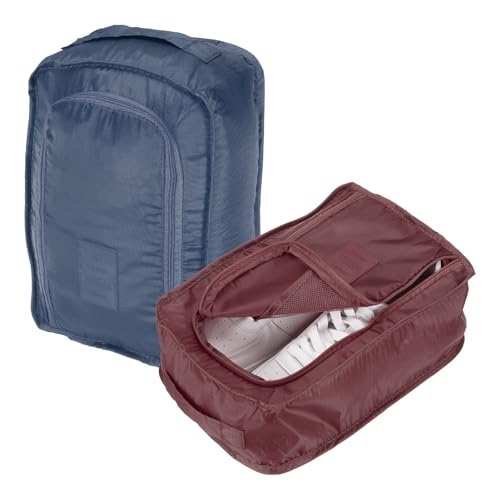 Foldable Travel Shoe Bag, Waterproof Shoe Pouches Organizer with Handle Travel Packing Cubes -Fitting for Storing (Sneakers/Sandals/Fitness Shoes) 2 Pcs & Dark Red/Navy Blue - color: Dark Red/Navy Blue