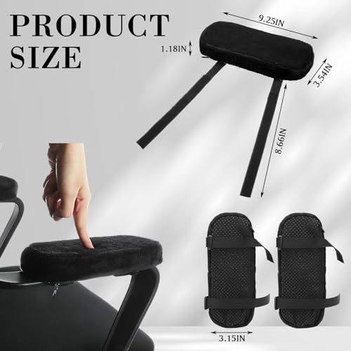 Threlaco 2 Pcs Office Chair Armrest Pads Soft Foam Office Chair Arm Covers Fluffy Flannel Gaming Armchair Armrest Cushion for Elbows and Forearms Support Pressure Relief(Black) - color: Black