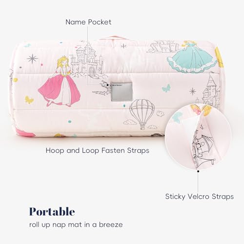 PHF Soft Toddler Nap Mat with Removable Pillow, Rollup Design Kids Sleeping Mat, Slumber Bags for Girls, 55"x23" Toddler Sleeping Bag for Daycare Preschool Travel Camping, Princesses - color: Princesses