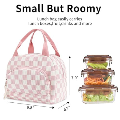 Lunch Bag Women Lunch Box for Women Adult Cute Insulated Lunch Bag Small Cooler Lunch Tote Bags for Work Picnic School (Beige-Pink Plaid) - color: Beige-Pink Plaid