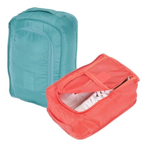 Foldable Travel Shoe Bag, Waterproof Shoe Pouches Organizer with Handle Travel Packing Cubes -Fitting for Storing (Sneakers/Sandals/Fitness Shoes) 2 Pcs & Pink/Light Blue - color: Pink/Light Blue