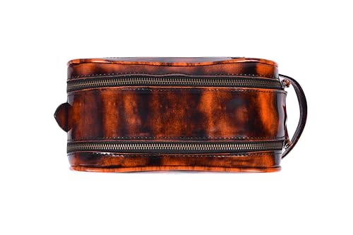 10" Premium Leather Toiletry Travel Pouch With Waterproof Lining | King-Size Handcrafted Vintage Dopp kit By Aaron Leather Goods (Canary Brown) - color: Canary Brown