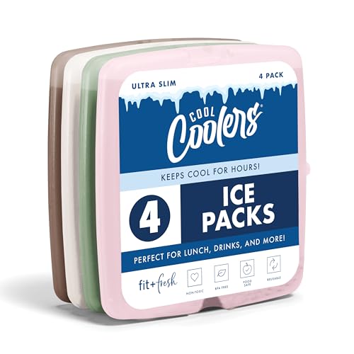 Cool Coolers by Fit & Fresh Slim Ice Packs, Quick Freeze Reusable Ice Packs for Lunch Boxes & Coolers, Long-Lasting, Space Saving Lunch Ice Packs, Multicolor, 4Pk - color: Multi Pastel (4 Pack)
