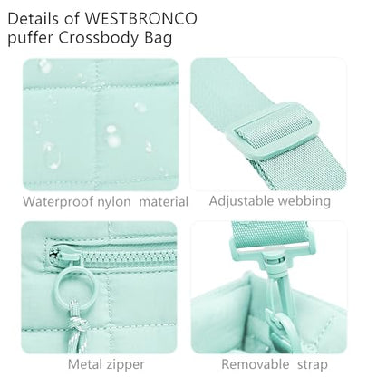 Quilted Crossbody Bags for Women,Puffer Weekender Overnight Bag,Purse Handbag Organizer,Small Tote Bags Shoulder Bag - color: Mint Green