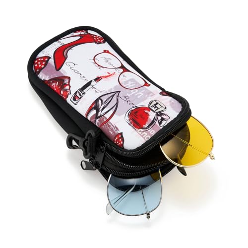 QIUTIMIY Sunglasses Soft Case Zipper Double Eyeglass Case with 2 Compartments 1 Belt Clip - color: Redshoes