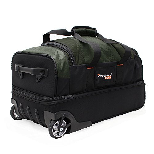 Pathfinder Gear 22 Inch Rolling Drop Bottom Duffel, Olive, One Size - color: Olive