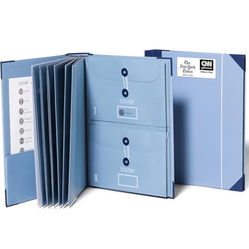 The Folio® Important Document Organizer by Savor | Binder with Guided Labels, Acid-Free File Folder Organizer with 10 Pockets, Document Holder for Home Records, Legal and Medical Papers (Blue) - color: Blue, style: Document Organizer (English Version)