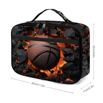 Basketball Lunch Bag Insulated Reusable Lunch Box Cooler Thermal Tote Bag For Teenage Boys Girls School Beach - color: Basketball