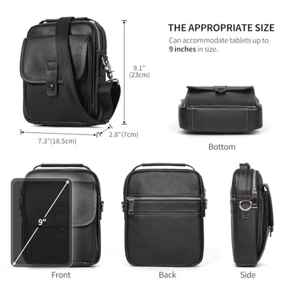 Augus Leather Small Messenger Bag For Men Crossbody Handbag Shoulder Sling Travel Bags for Men Purse Daypack Magnetic Buckle - color: Black-1