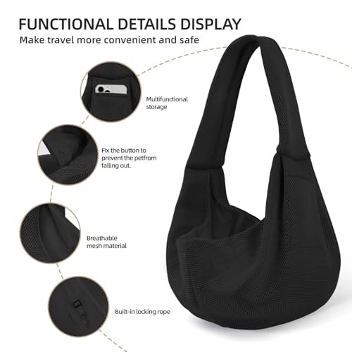 Dog Carrier Sling, Ventilated Breathable Dog Sling Carrier for Small Dogs & Cats, Hands-Free Puppy Carrier Sling for Travel, Comfortable Pet Sling Bag - color: Breathable black