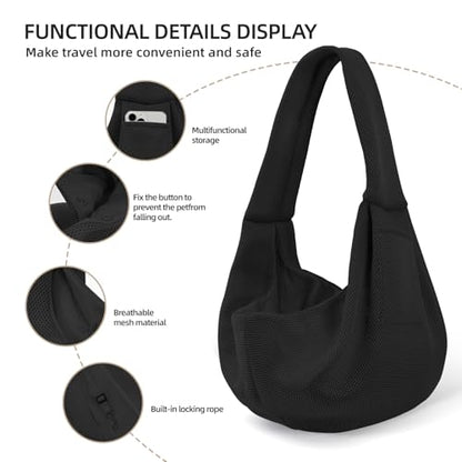 Dog Carrier Sling, Ventilated Breathable Dog Sling Carrier for Small Dogs & Cats, Hands-Free Puppy Carrier Sling for Travel, Comfortable Pet Sling Bag - color: Breathable black