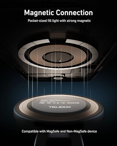 TELESIN C03 Magnetic Phone Beauty Selfie Light Compatible with iPhone Magsafe, CRI97 360° LED Selfie Ring Fill Light with Mirror for Selfies/Photography/TikTok/Zoom Calls/Video Conference(Black) - color: Black