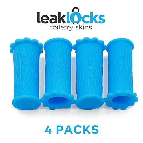 LeakLocks® Toiletry Skins™ Elastic Sleeve for Leak Proofing Travel Container in Luggage. For Standard and Travel Sized Toiletries. Reusable Accessory for Travel Bag Suitcase and Carry-on Luggage