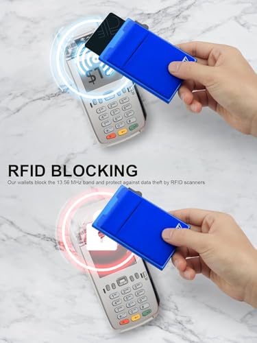 TOYFID Aluminum Wallet for Men - RFID Protected, Scratch Resistant, Large Capacity, Extra Pocket, Sliding Button, Blue - color: navy blue A