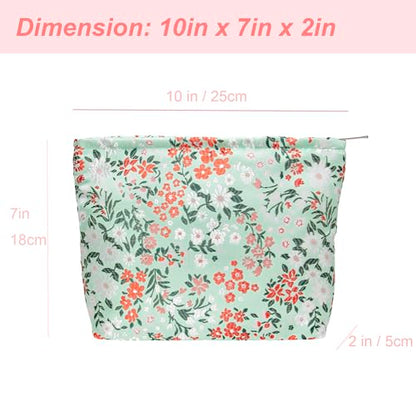 PAZIMIIK Makeup Bag Large Cotton Zipper Pouch for Purse Travel Canvas Make Up Organizer for Women Cosmetic,Brocade Green - color: Brocade Green