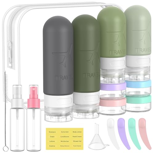 ME.FAN Travel Bottles for Toiletries, 18 Pack TSA Approved Travel Size Containers Set, Silicone Squeezable Portable Split Bottle, Travel Accessories for Conditioner, Shampoo, Lotion - Desert Sage - color: Desert Sage
