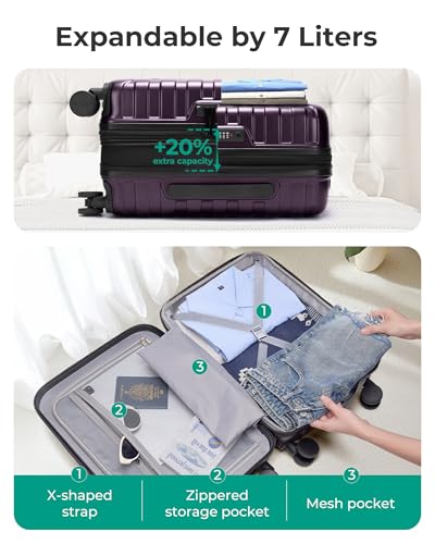 BAGSMART Carry On Luggage 22x14x9 Airline Approved with Spinner Wheels,Lightweight 20 Inch Luggage with TSA Lock,Expandable Hard Shell Carry On Suitcases for Men Women,Purple - color: Purple