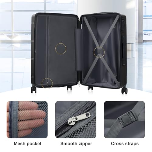 Merax Luggage Set 6 Piece,Lightweight Hardshell Suitcase with Double Spinner Wheels Handle Password Lock,14 IN Cosmetic Case 20/24/28 IN Luggages with Duffel Bag and Toiletry Bag,Black - color: Black, style: 14+20+24+28+bags