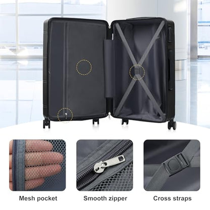 Merax Luggage Set 6 Piece,Lightweight Hardshell Suitcase with Double Spinner Wheels Handle Password Lock,14 IN Cosmetic Case 20/24/28 IN Luggages with Duffel Bag and Toiletry Bag,Black - color: Black, style: 14+20+24+28+bags