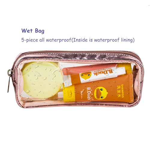 Remobia Hicol TSA Approved 5-Piece Diaper Bag Organizer Pouch Set Clear Waterproof TPU Kids Toiletry Storage Set Travel Packing Clutch Cube Bags for Baby Nursing(Gose gold leather) - color: Gose gold leather