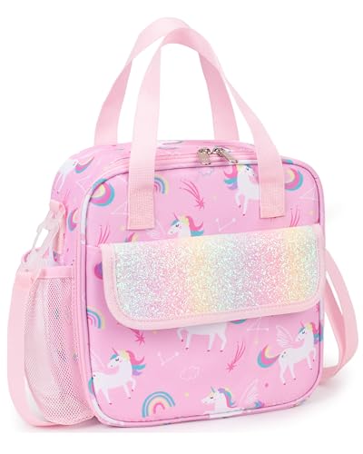 Kids Insulated Lunch Box Cute Unicorn Kids Lunch Bag for Girls with Shoulder Strap Long Insulation Leakproof Wipeable liner Lunchbag 5L Storage for Food Juice Kids Lunch Bag for School - color: Unicorn