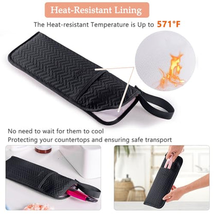 Hair Tools Travel Bag, Heat Resistant Curling Iron Holder & Flat Iron Case, Hot Tools Organizer Pouch for Hair Straightener, Hair Dryer, Crimper & Styling Accessories, Travel Makeup Bag - color: Black