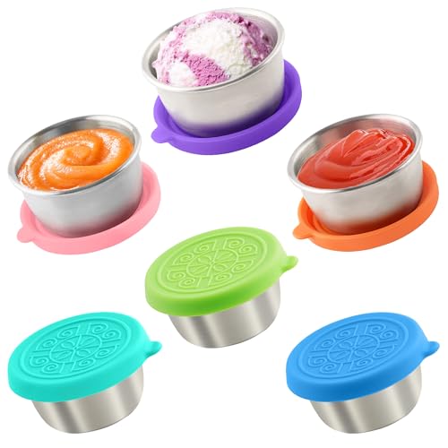 6x1.6 Oz Salad Dressing Containers with Lids, Small Leakproof Reusable Stainless Steel Salad Dressing Container to Go for Lunch Boxes, Sauce containers, Picnics, Travel Meal Prep and Kitchen Storage - color: Rainbow, size: 1.6oz