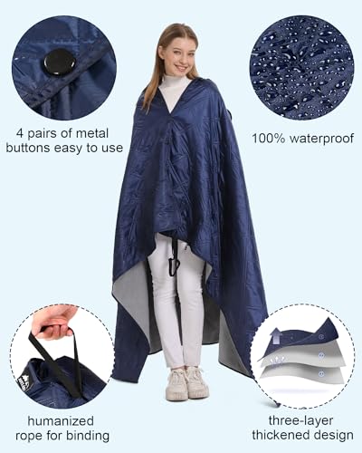 Outdoor Camping Blanket, Fleece Waterproof Stadium Blanket with Protable Bag, Lightweight for Cold Weather, Sports, Pet, Beach, Picnic, Stadium, Travel, Car, 79 * 54inch - color: Navy/Blue