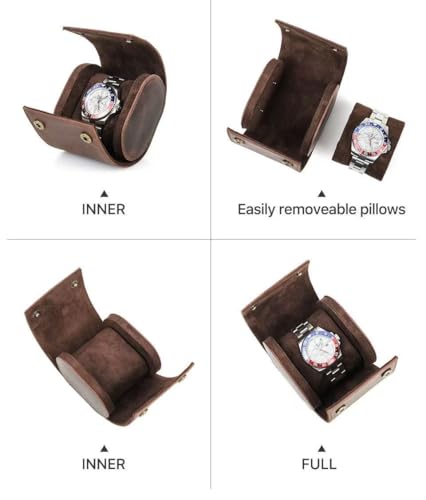 Leather Single Watch Case,Genuine Leather Watch Roll Travel Case for Storage Organizer Display (1 Slot) - size: 1slot