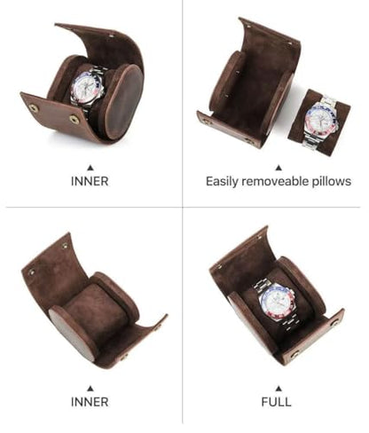 Leather Single Watch Case,Genuine Leather Watch Roll Travel Case for Storage Organizer Display (1 Slot) - size: 1slot
