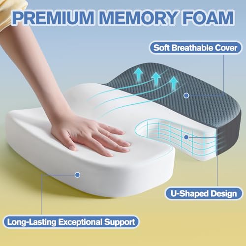 Mureon Office Chair Cushion, Large Ergonomic Memory Foam Seat Cushion for Hip Pressure Relief, Non-Slip Support for Car and Office Chair, All Day Comfort - Navy