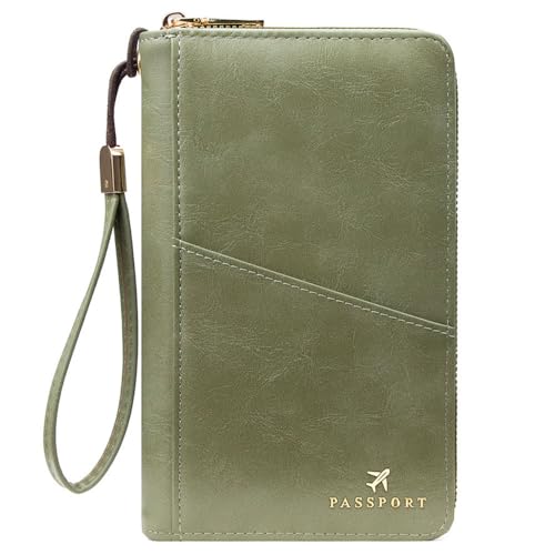 Family Passport Holder for Travel Women and Men RFID Passport Holder with Zipper Passport Case Passport cover Passport Wallet Travel Essentials and Accessories(1-2, Olive) - color: Olive