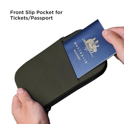 ALPAKA Zip Travel Wallet Green Axoflux 210D - RFID Passport Holder - Self Locking Zipper - Tear Resistant Material - Four Pockets and Two Card Slots - HUB Accessories Compatible - color: Green