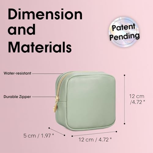 Wandering Nature Small Makeup Bag for Purse Mini Make up Pouch Cute Cosmetic Pouch for Women with Slip-in Pockets Eco Vegan Leather, Green - color: Green