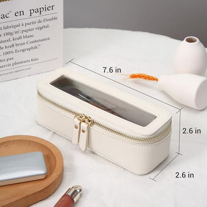 Aveniee Clear Makeup Brush Bag,Slim Cosmetic Brush Holder,Small Toiletry Bag Mini Travel Case for Women,Thin Make up Bags with Dual Zipper,Cute Travel Essentials Organizer,White - color: Off-White, style: Slim Elegance