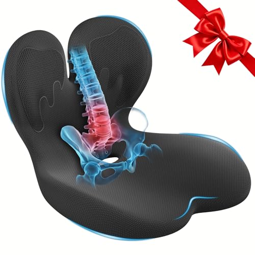 Car Seat Cushion with Lumbar Support for Long Driving Truck RV, Ergonomic Memory Foam Office Chair Cushion for Sciatica, Tailbone & Lower Back Relief, Ideal Gift for Drivers & Office Workers (Black) - color: Black