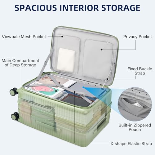 HanTrip Hard Shell Suitcases 24 Inch Check in Luggage with Spinner Wheels Cup Holder, Lightweight Top Opening Expandable Luggage Hard Case Rolling Medium Checked Suitcase with Lock, Bamboo Green - color: Bamboo Green, size: Expandable 24 Inch
