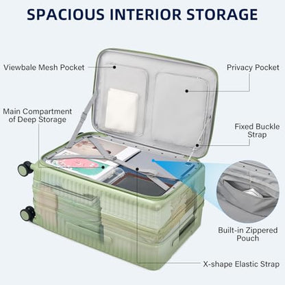HanTrip Hard Shell Suitcases 24 Inch Check in Luggage with Spinner Wheels Cup Holder, Lightweight Top Opening Expandable Luggage Hard Case Rolling Medium Checked Suitcase with Lock, Bamboo Green - color: Bamboo Green, size: Expandable 24 Inch