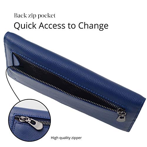 Bveyzi Ultra Slim Thin Leather RFID Blocking Credit Card Holder Bifold Clutch Wallets for Women - color: Navy Blue