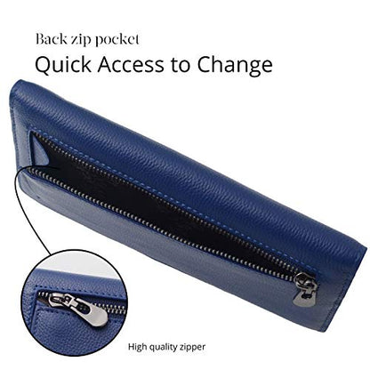 Bveyzi Ultra Slim Thin Leather RFID Blocking Credit Card Holder Bifold Clutch Wallets for Women - color: Navy Blue